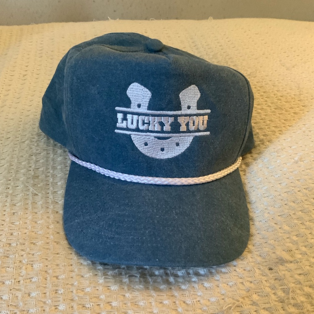 Revolve x Ginneca Row Lucky You Horseshoe Western Cowgirl Denim Trucker Hat